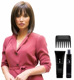 Bundle - 5 Items: Alva by Noriko, Christy's Wigs Q & A Booklet, 2oz Travel Size Wig Shampoo, HD Smooth and Wide Tooth Comb - Color: Creamy Toffee-R