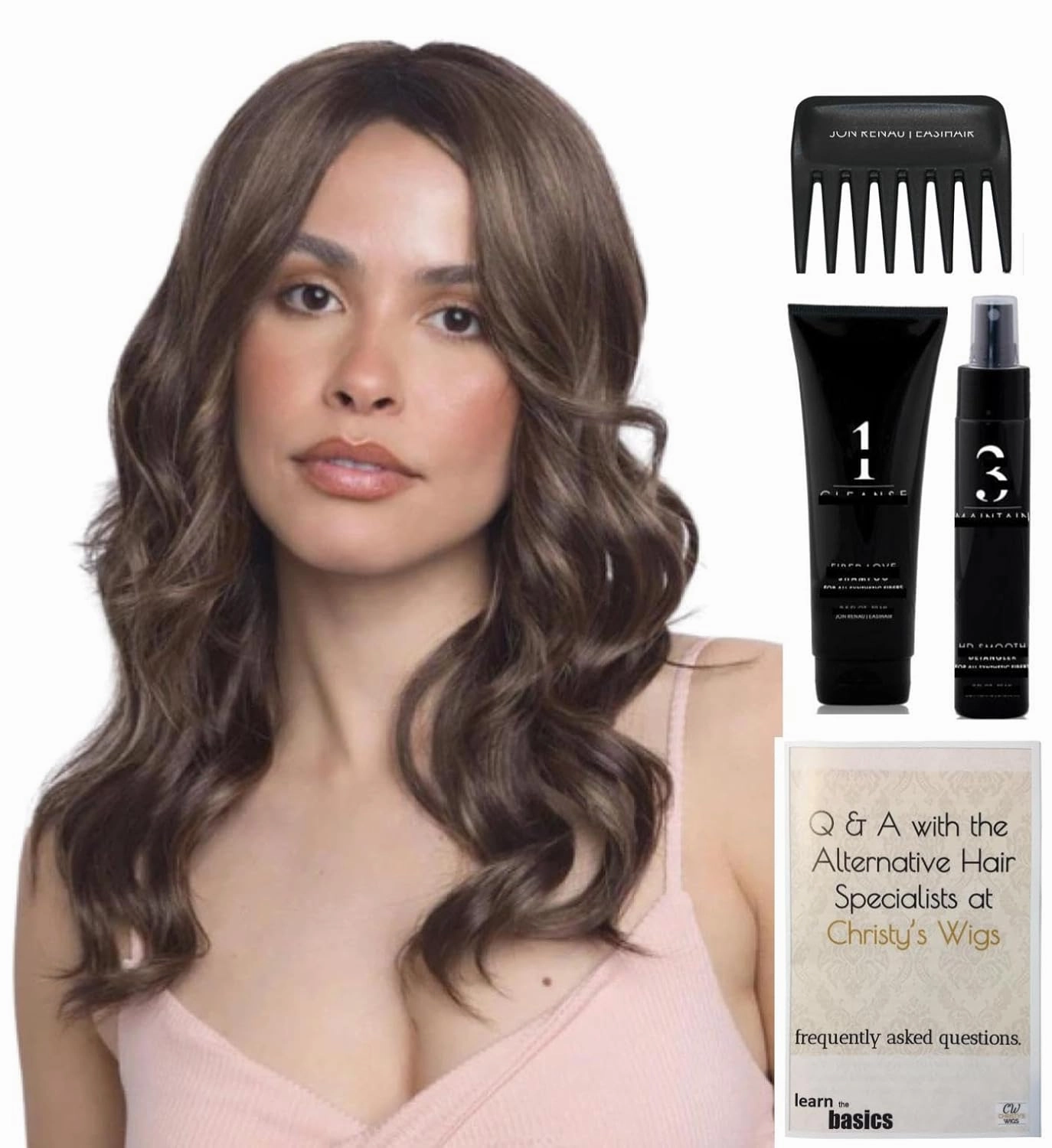 Bundle - 5 Items: Avalon Wig by Rene of Paris, Christy's Wigs Q & A Booklet, 2oz Travel Size Wig Shampoo, HD Smooth and Wide Tooth Comb - Color: CREAMY TOFFEE-LR