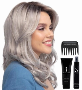 Bundle - 5 items: Ensley Wig by Rene Paris, Christy's Wigs Q & A Booklet, 2oz Travel Size Wig Shampoo, HD Smooth and Wide Tooth Comb - Color: Sepia