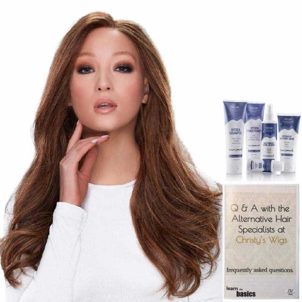 Bundle - 7 item: Blake Large Exclusive Remy Human Hair Wig by Jon Renau, Christy's Wigs Q & A Booklet, BeautiMark Hydra Shampoo Conditioner Mask Protect Leave-In Spray Shine Serum - Color: 14/26S10