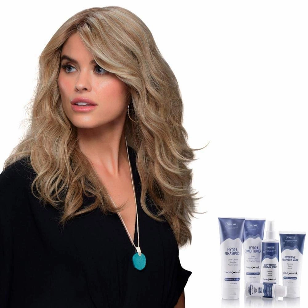 Bundle - 7 Items: Angie Remy Human Hair by Jon Renau, Christy's Wigs Q & A Booklet, BeautiMark Hydra Shampoo Conditioner Mask Protect Leave-In Spray Shine Serum - Color: 6F27