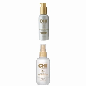 Bundle of CHI Keratin K-Trix 5 Smoothing Treatment, Hair Serum For Creating Smooth, Frizz-Free Styles, 3.92 Oz   CHI Keratin Leave-in Conditioner, Hydrating Conditioner For Restoring Softness, 6 Oz