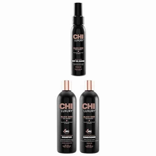 Bundle of CHI Luxury Black Seed Oil Blend Dry Oil, Revitalizing & Nourishing Hair Oi, 3 Oz & CHI Brand Luxury Black Seed Oil Blend Cleansing Shampoo & Moisture Replenish Conditioner 12 Fl Oz Each