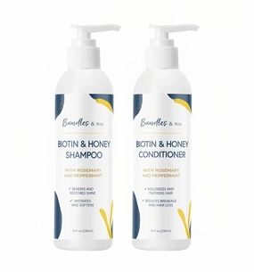 Bundles & Bits Biotin and Honey Volumizing Shampoo and Conditioner - for Thicker, Stronger, Healthier Hair - Regrowth, Thinning Hair, Anti-Hair Loss - 2 Pieces, 8oz each