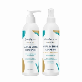 Bundles & Bits KIDS Shampoo and Leave-In Conditioner Spray - Gently Cleanses, Nourishes and Detangles Curly Hair - Plant-Based, Sulfate & Paraben Free, 2 pieces, 8 oz each