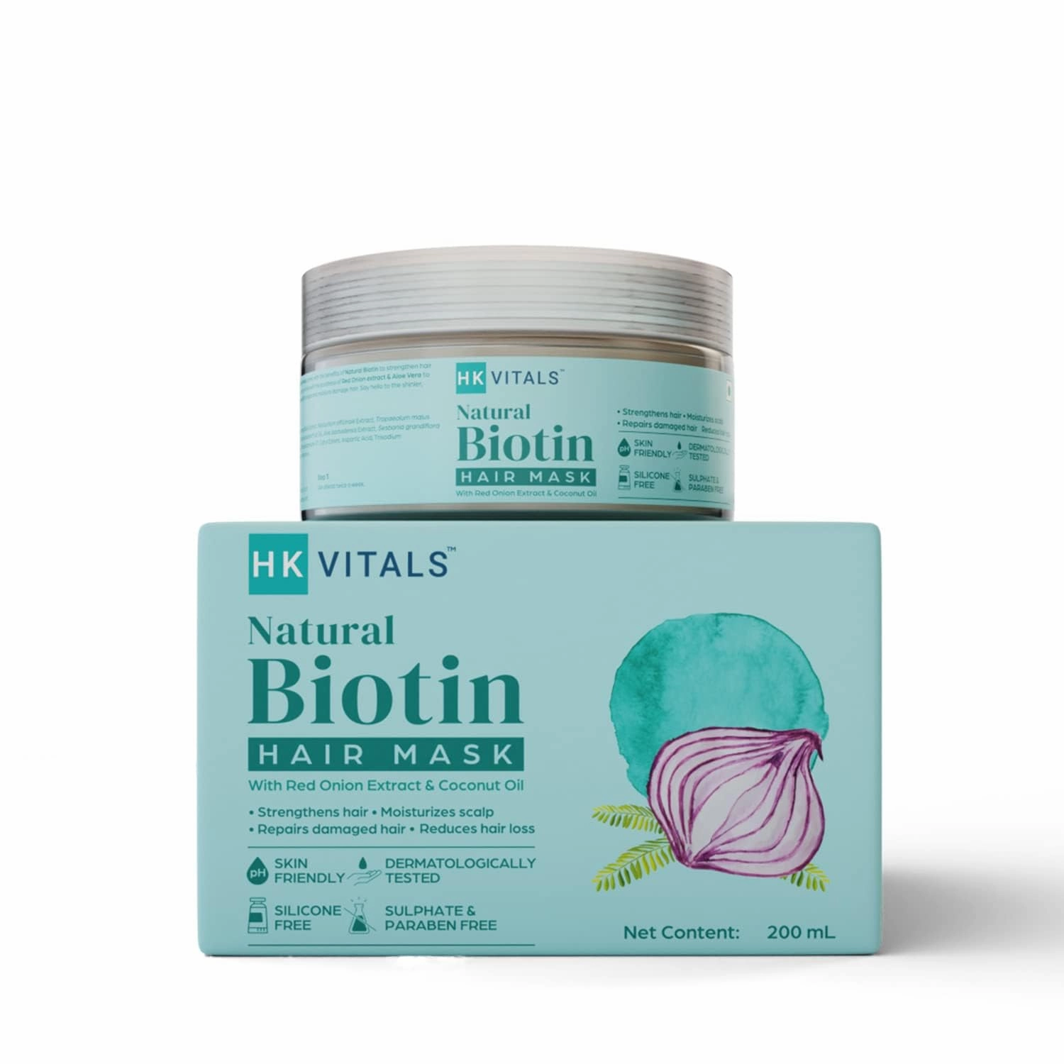 by HealthKart Biotin Hair Mask with Red Onion Extract & Coconut Oil, Hair Spa Cream for Women & Men, Strengthens Hair, Moisturizes Scalp, & Reduces Hair Loss, All Hair Types, 200 ml