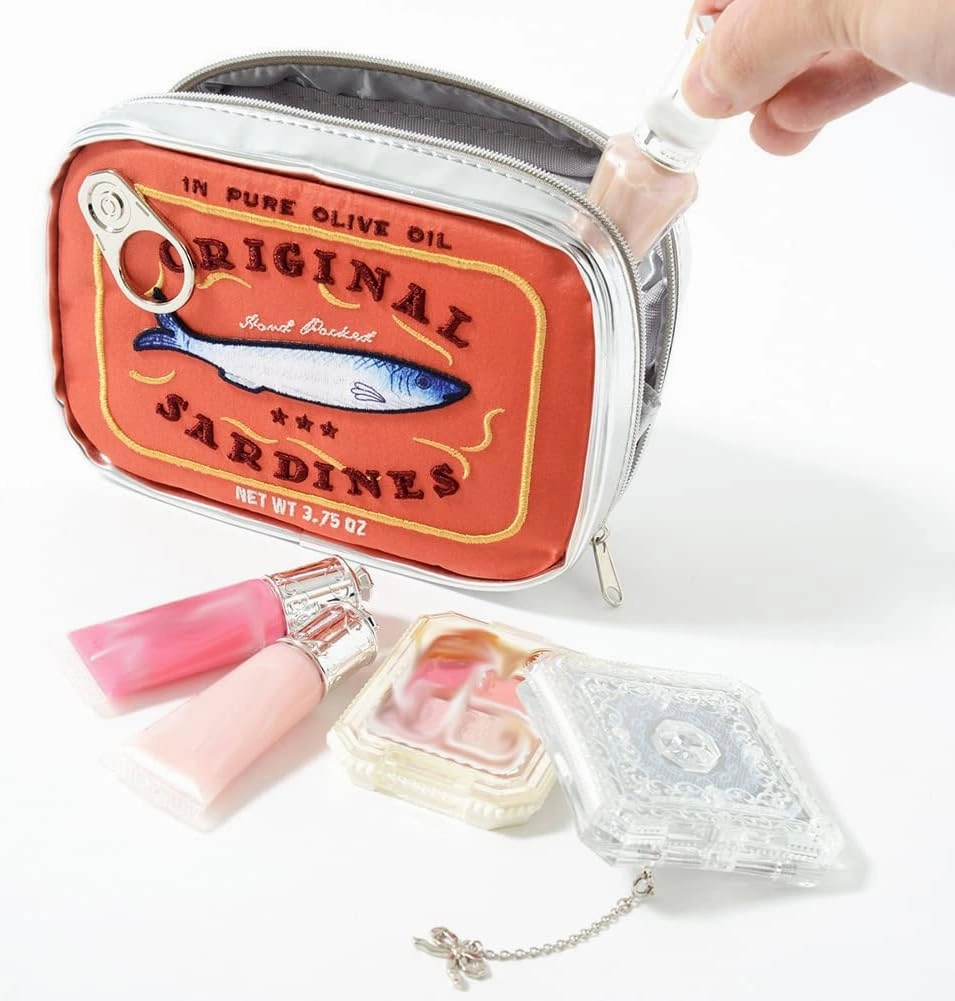Canned Sardines Makeup Bag, Creative Cute Makeup Bags, Cosmetic Canned Fish Toiletry Bag (Orange)