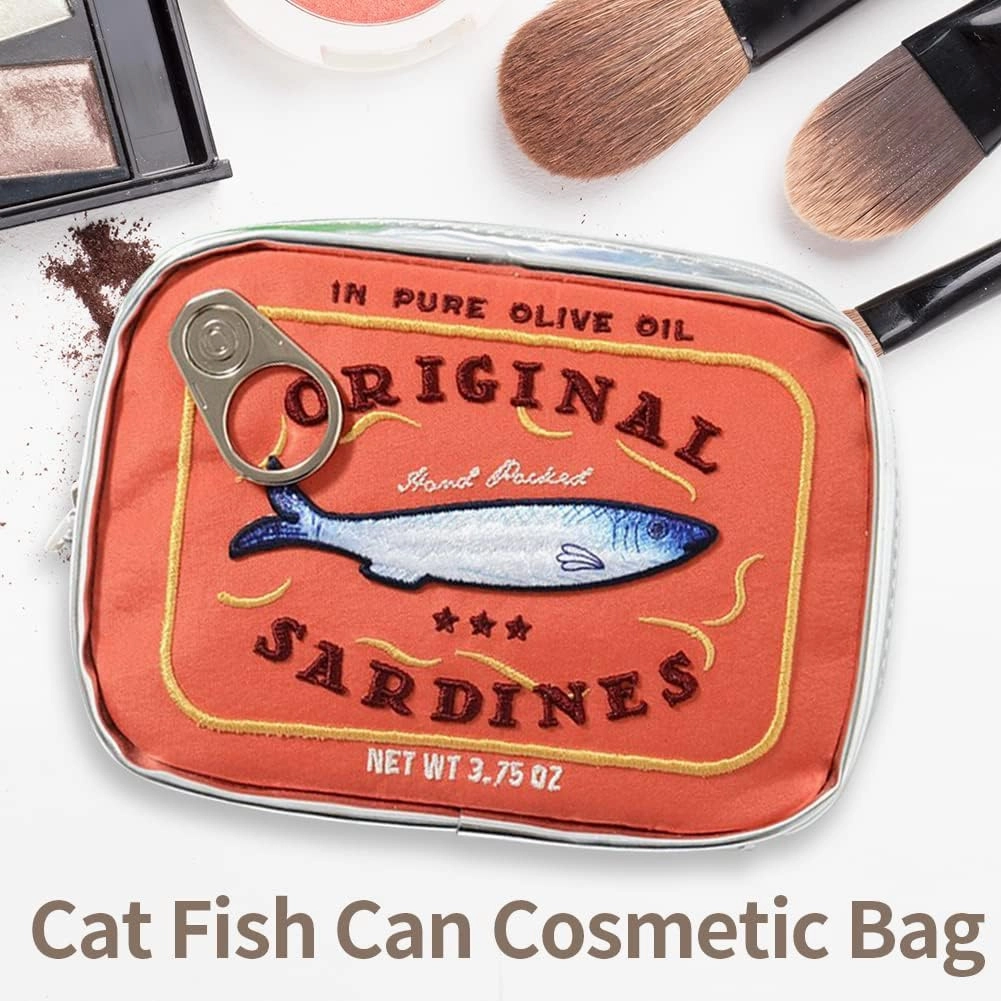 Canned Sardines Makeup Bag, Creative Cute Makeup Bags, Cosmetic Canned Fish Toiletry Bag (Orange)