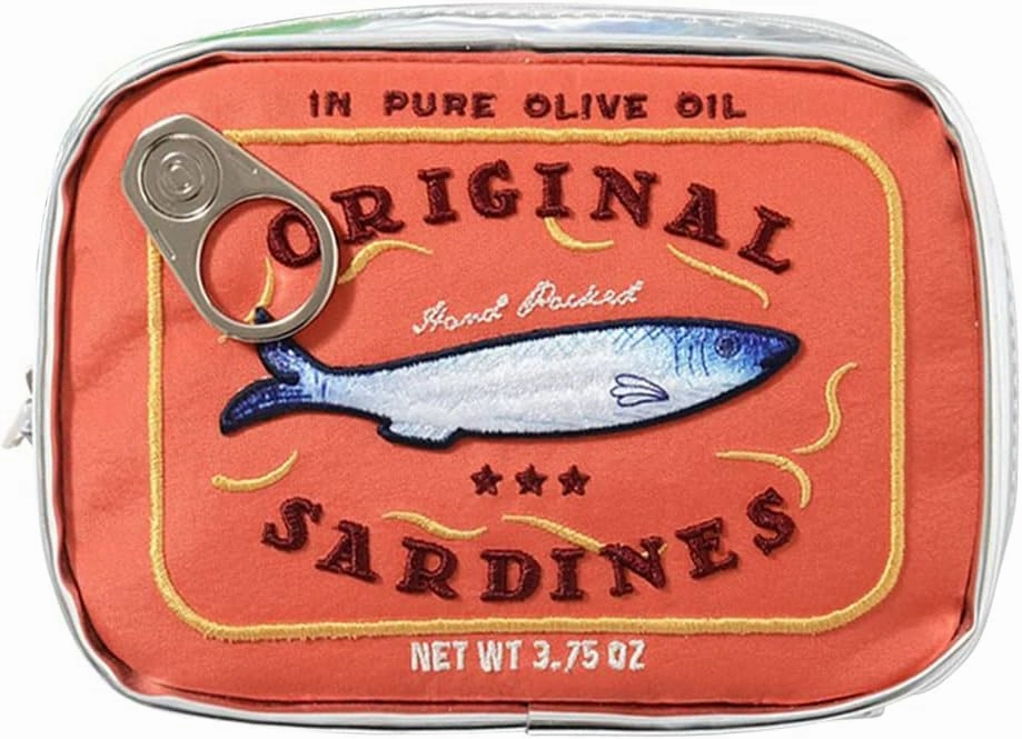 Canned Sardines Makeup Bag, Creative Cute Makeup Bags, Cosmetic Canned Fish Toiletry Bag (Orange)