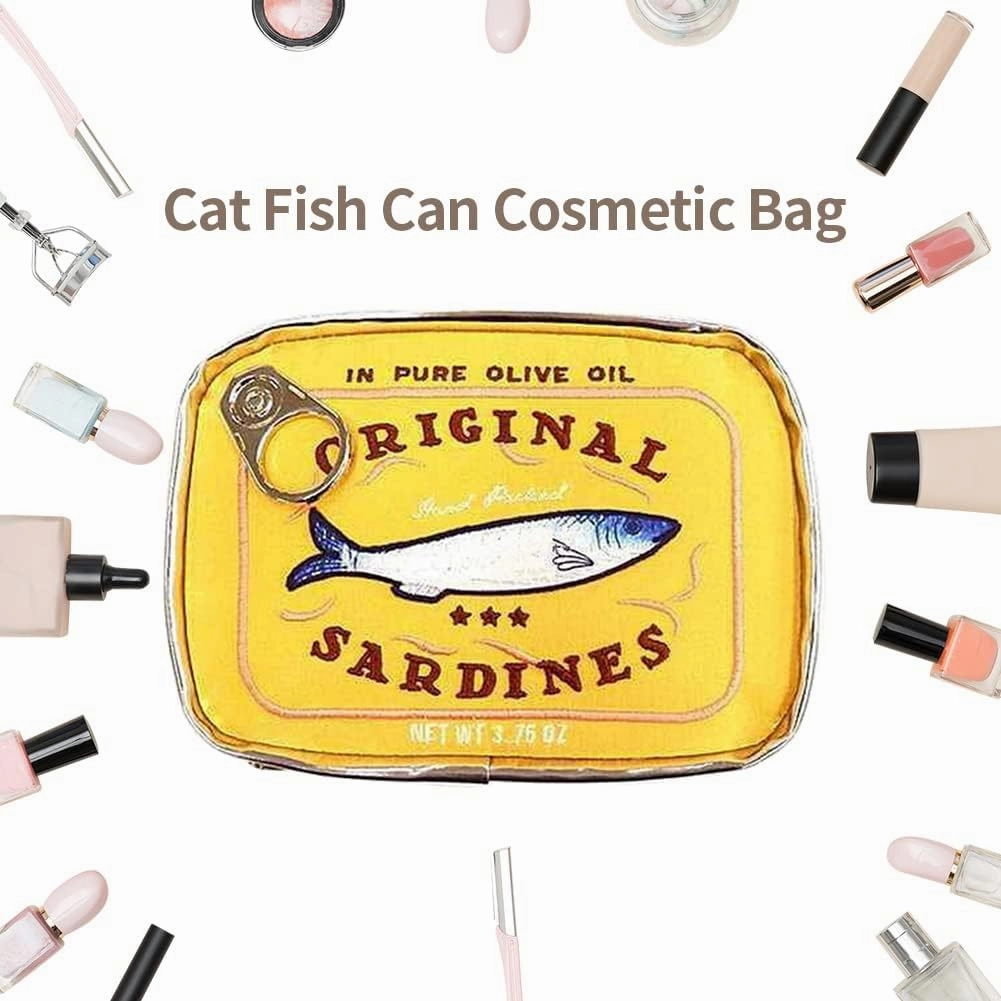 Canned Sardines Makeup Bag, Creative Cute Makeup Bags, Cosmetic Canned Fish Toiletry Bag (Yellow)