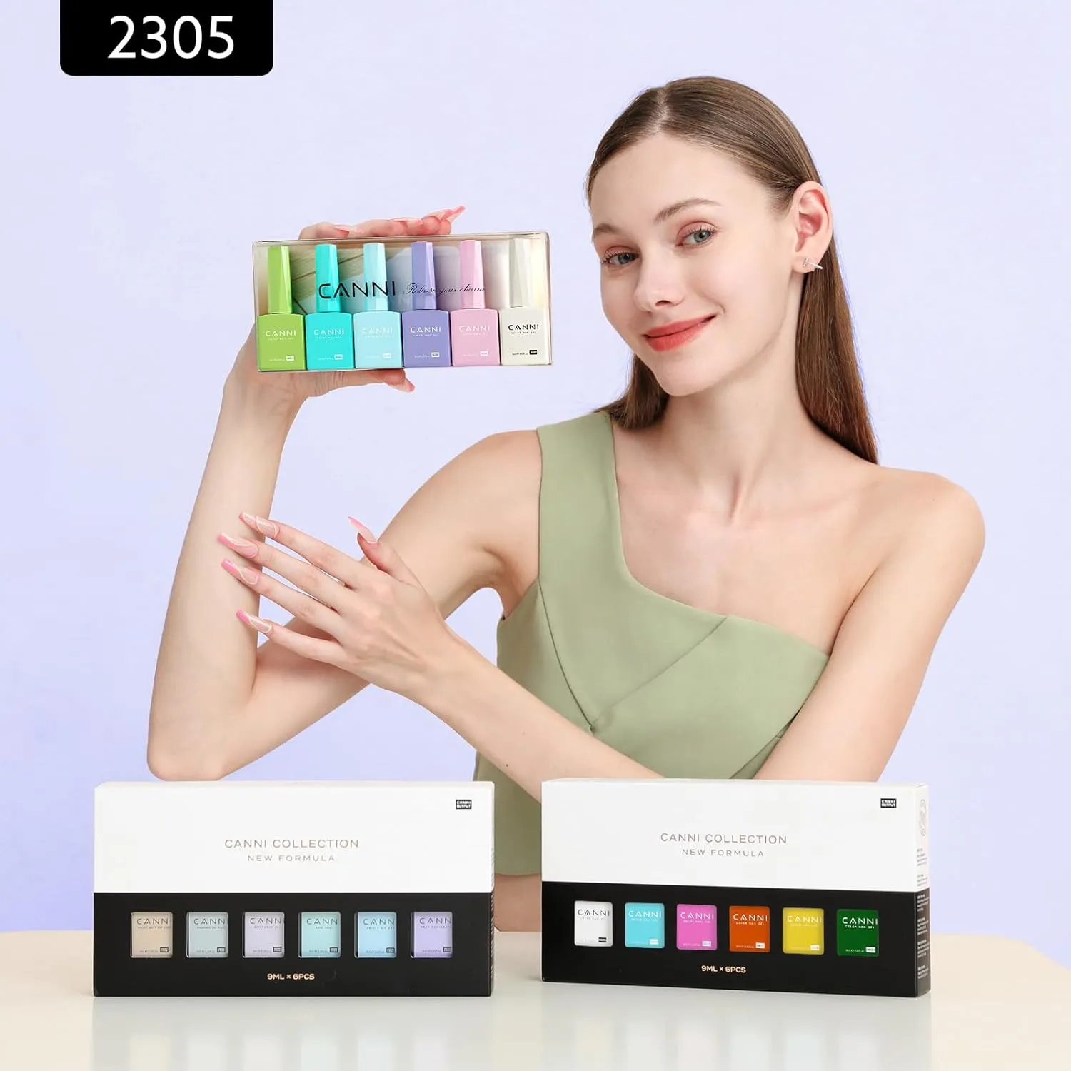 CANNI 6Pcs 9ml Hema-Free Gel Nail Polish Set- Green Blue Purple Pink Off-white Colors Gel Polish Kit, Soak Off LED Nail Gel Manicure Kit DIY at Home Salon Gifts for Women Girls