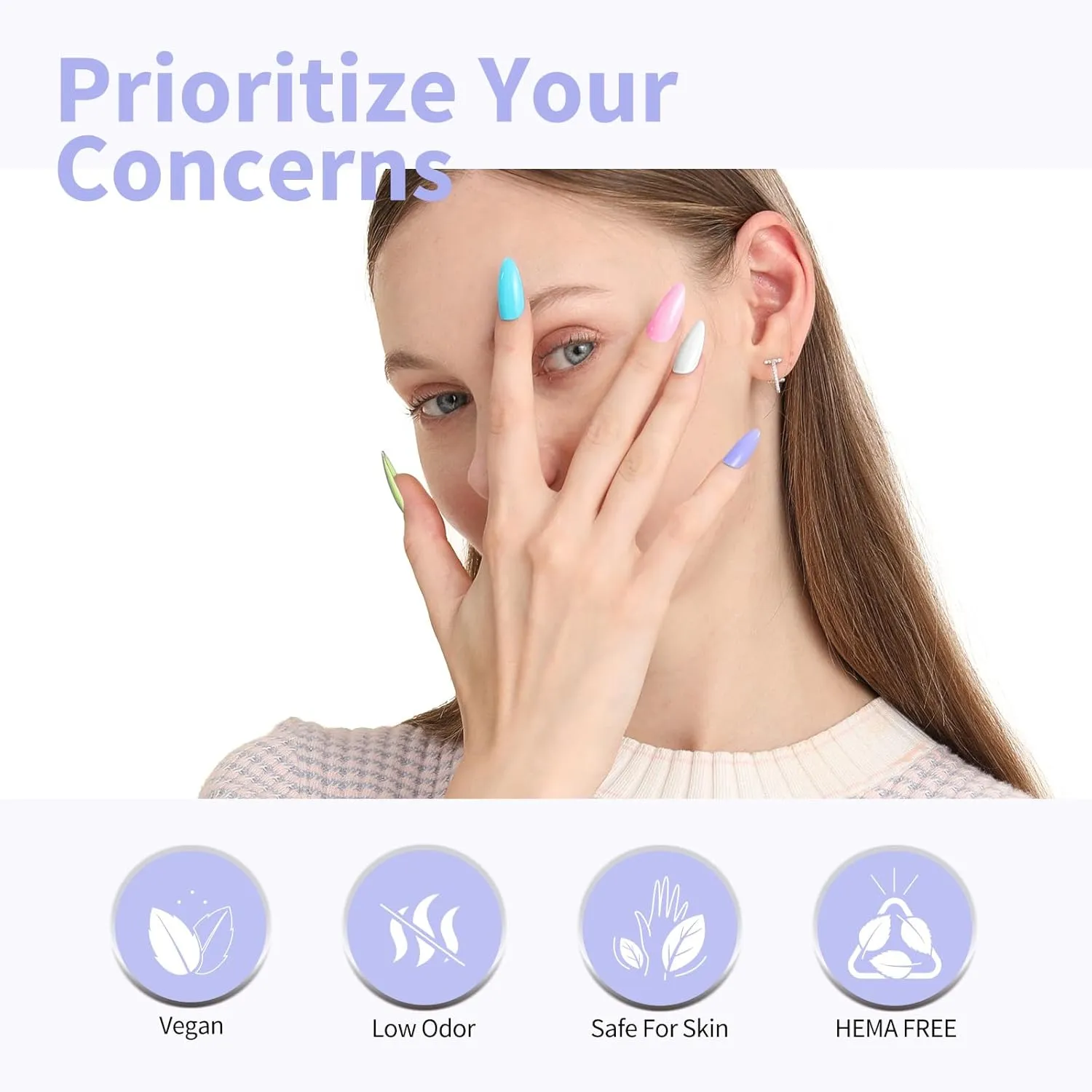 CANNI 6Pcs 9ml Hema-Free Gel Nail Polish Set- Green Blue Purple Pink Off-white Colors Gel Polish Kit, Soak Off LED Nail Gel Manicure Kit DIY at Home Salon Gifts for Women Girls
