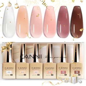 CANNI 9ml Hema-Free Fall Gel Nail Polish Set- 6Pcs Jelly Nude Pink Neutral Transparent Milky White Colors Gel Polish Kit, Soak Off LED Nail Gel Manicure Kit DIY at Home Salon Gifts for Women Girls