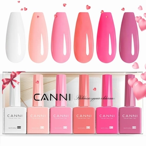 CANNI 6Pcs 9ml Pink Gel Nail Polish Set- Hot Pink Gel Polish Kit DIY at Home Salon Valentines Day Christmas New Year's Gifts for Girls