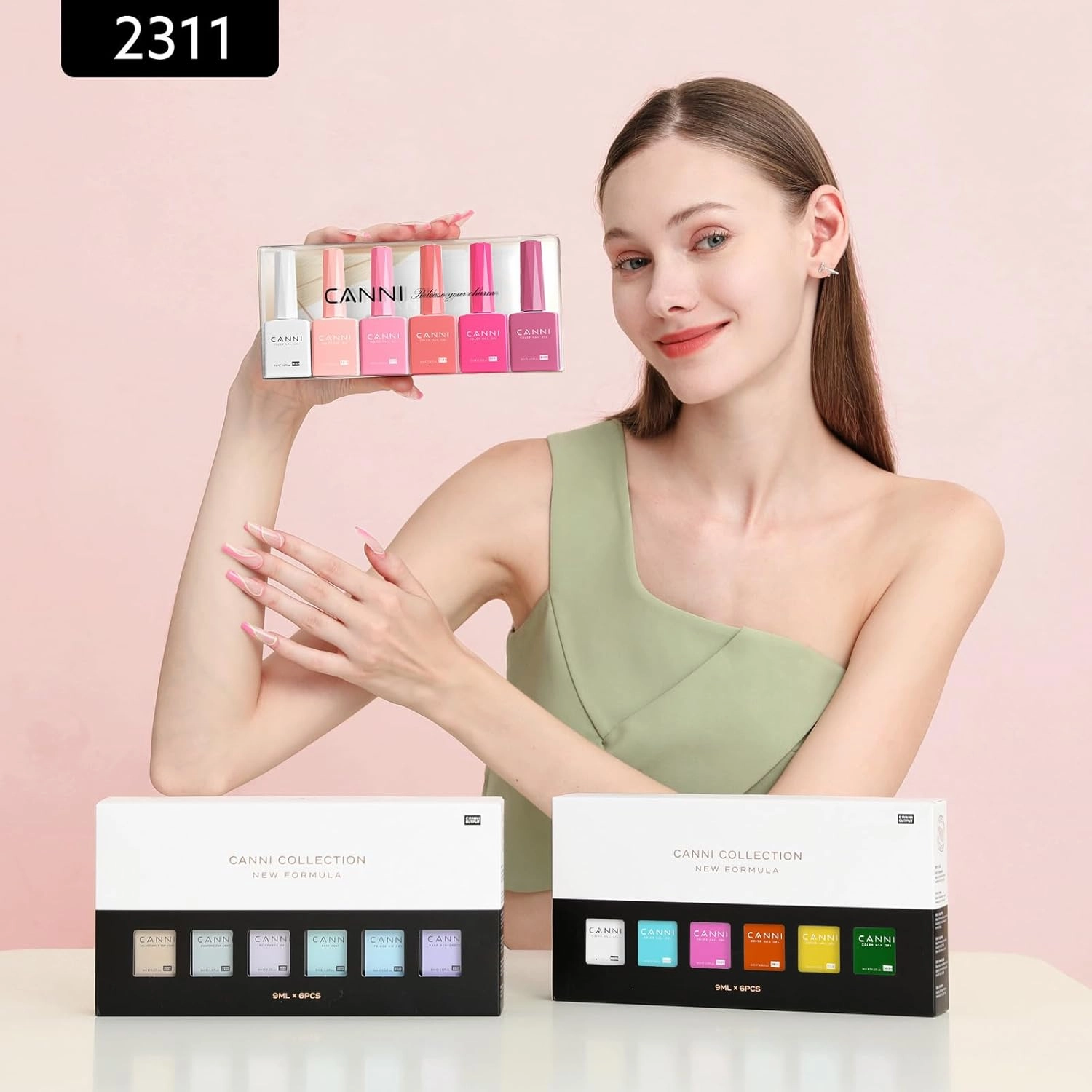 CANNI 6Pcs 9ml Pink Gel Nail Polish Set- Hot Pink Gel Polish Kit DIY at Home Salon Valentines Day Christmas New Year's Gifts for Girls