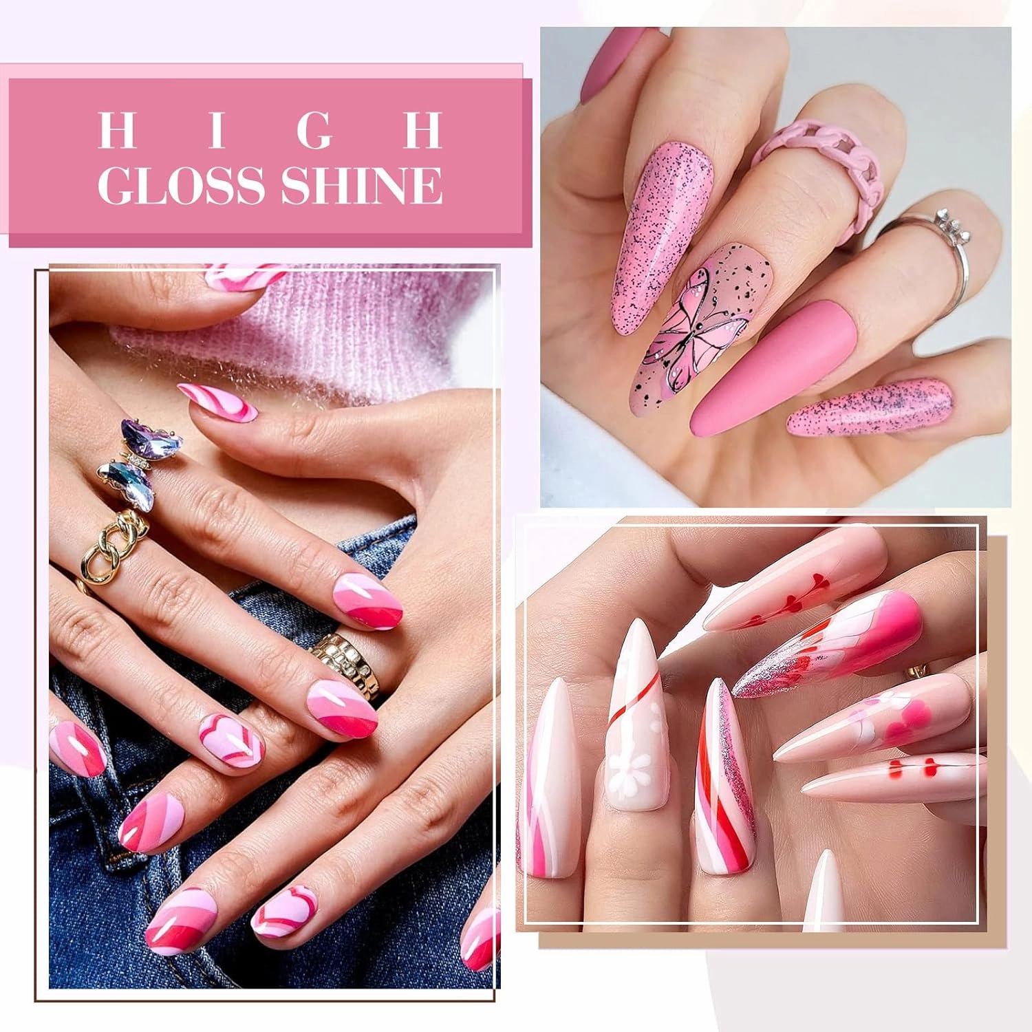CANNI 6Pcs 9ml Pink Gel Nail Polish Set- Hot Pink Gel Polish Kit DIY at Home Salon Valentines Day Christmas New Year's Gifts for Girls