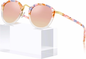 CARFIA Acetate Metal Bridge Sunglasses for Women Polarized UV Protection, Retro Fashion Ladies Sunnies Round Shades Eyewears