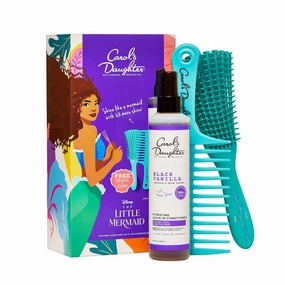 Carol's Daughter and Disney's The Little Mermaid Hair Care Gift Set for Curly Hair, Includes Black Vanilla Leave In Conditioner Spray, Kid's Brush and Comb, 8 Fl Oz