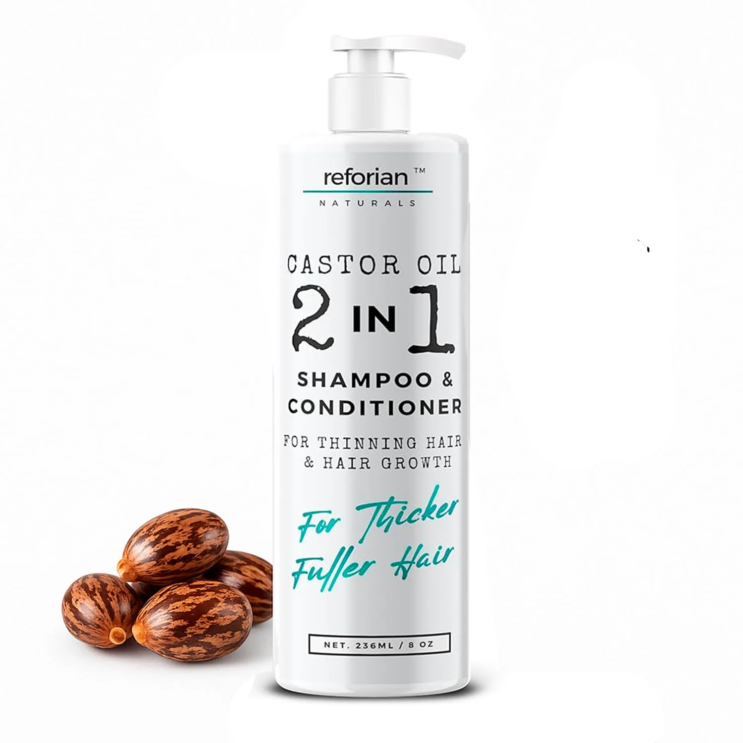 Castor Oil Hair Growth Shampoo & Conditioner 2-in-1 | Strengthen & Restore | Anti-Hair Loss Formula for Men & Women - 8oz