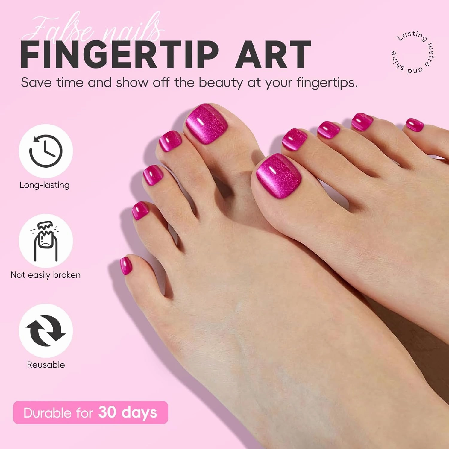 Cat Eye Toe Nail Press Ons Set, 5 Color Pastel Short Square Press on Toenails for Women, 120Pcs Nude Hot Pink Blue Purple Red Magnetic Gel Spring Summer Full Cover Glossy Acrylic Fake Toe Nails