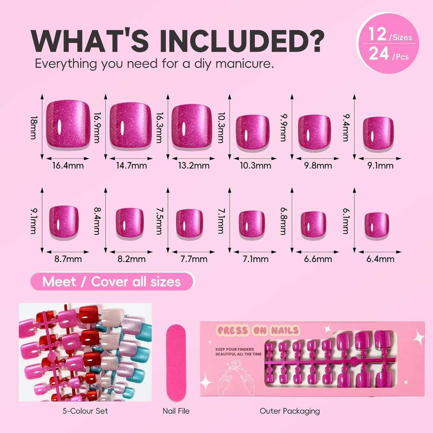 Cat Eye Toe Nail Press Ons Set, 5 Color Pastel Short Square Press on Toenails for Women, 120Pcs Nude Hot Pink Blue Purple Red Magnetic Gel Spring Summer Full Cover Glossy Acrylic Fake Toe Nails