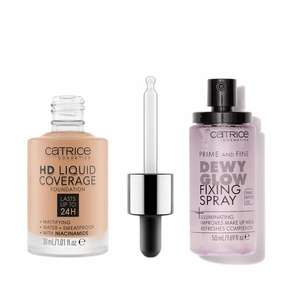 Catrice | HD Foundation 40 & Prime & Fine Dewy Glow Spray Bundle | Full Coverage Makeup | Vegan & Cruelty Free