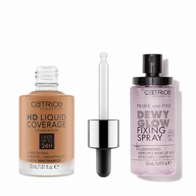 Catrice | HD Foundation 80 & Prime & Fine Dewy Glow Spray Bundle | Full Coverage Makeup | Vegan & Cruelty Free