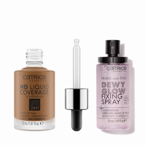 Catrice | HD Foundation 90 & Prime & Fine Dewy Glow Spray Bundle | Full Coverage Makeup | Vegan & Cruelty Free