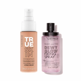 Catrice | True Skin Foundation 33 & Prime & Fine Dewy Glow Spray Bundle | Full Coverage Makeup | Vegan & Cruelty Free