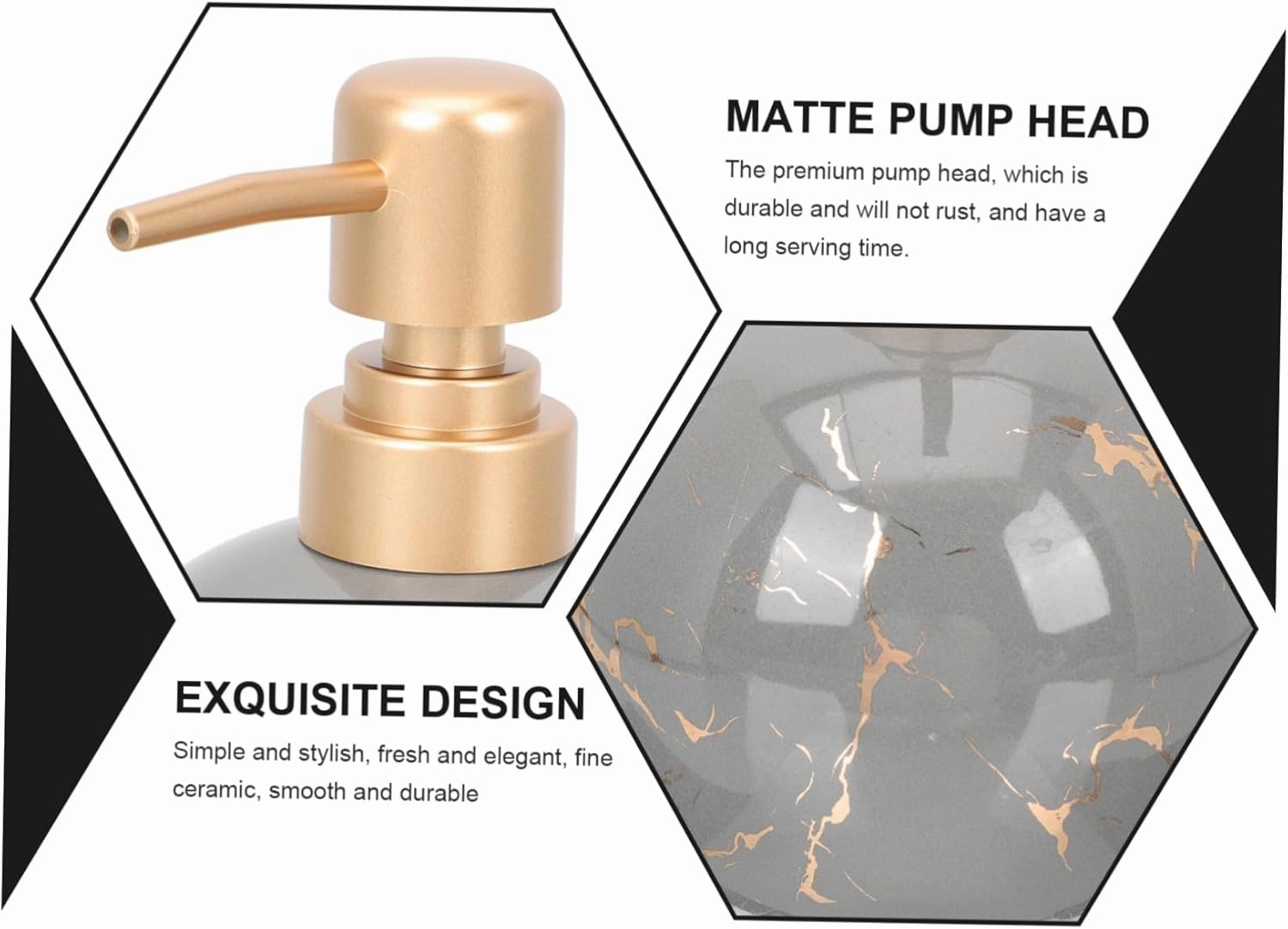 Ceramic Shower Gel and Hand Soap Dispenser Bottle Refillable Pump Type Container for Shampoo Body Wash Soap Storage