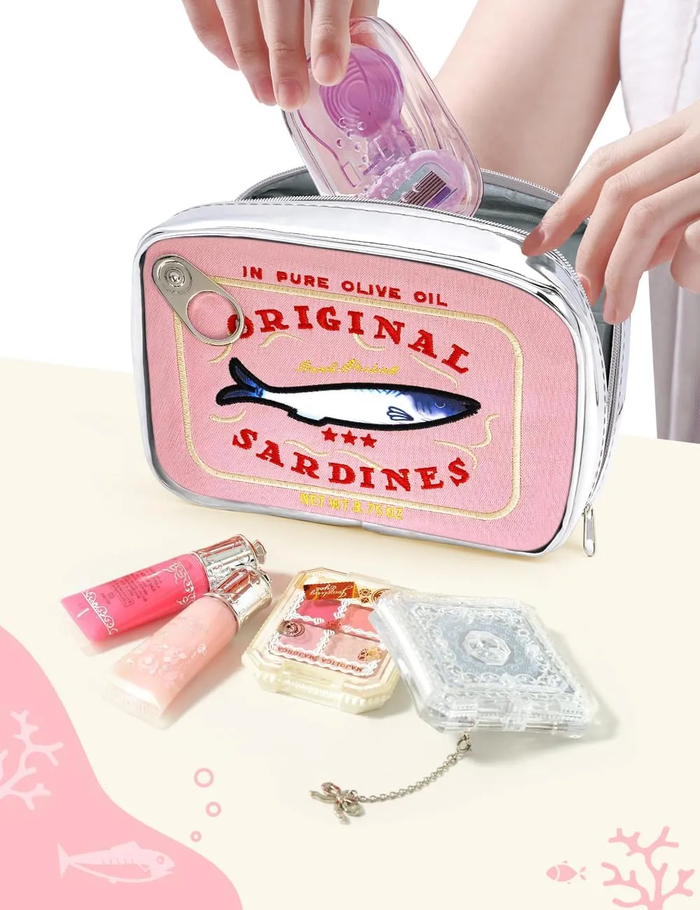 Cessfle Canned Sardines Makeup Bag, Creative Cute Makeup Bag Canned Fish Cosmetic Bag Coquette Cosmetic Pouch Aesthetic Toiletry Bag For Women…, Pink, 1hf2rh1lg4pn1ny8bp2