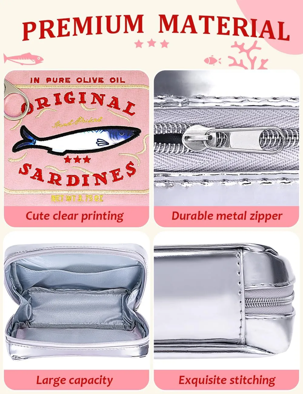Cessfle Canned Sardines Makeup Bag, Creative Cute Makeup Bag Canned Fish Cosmetic Bag Coquette Cosmetic Pouch Aesthetic Toiletry Bag For Women…, Pink, 1hf2rh1lg4pn1ny8bp2