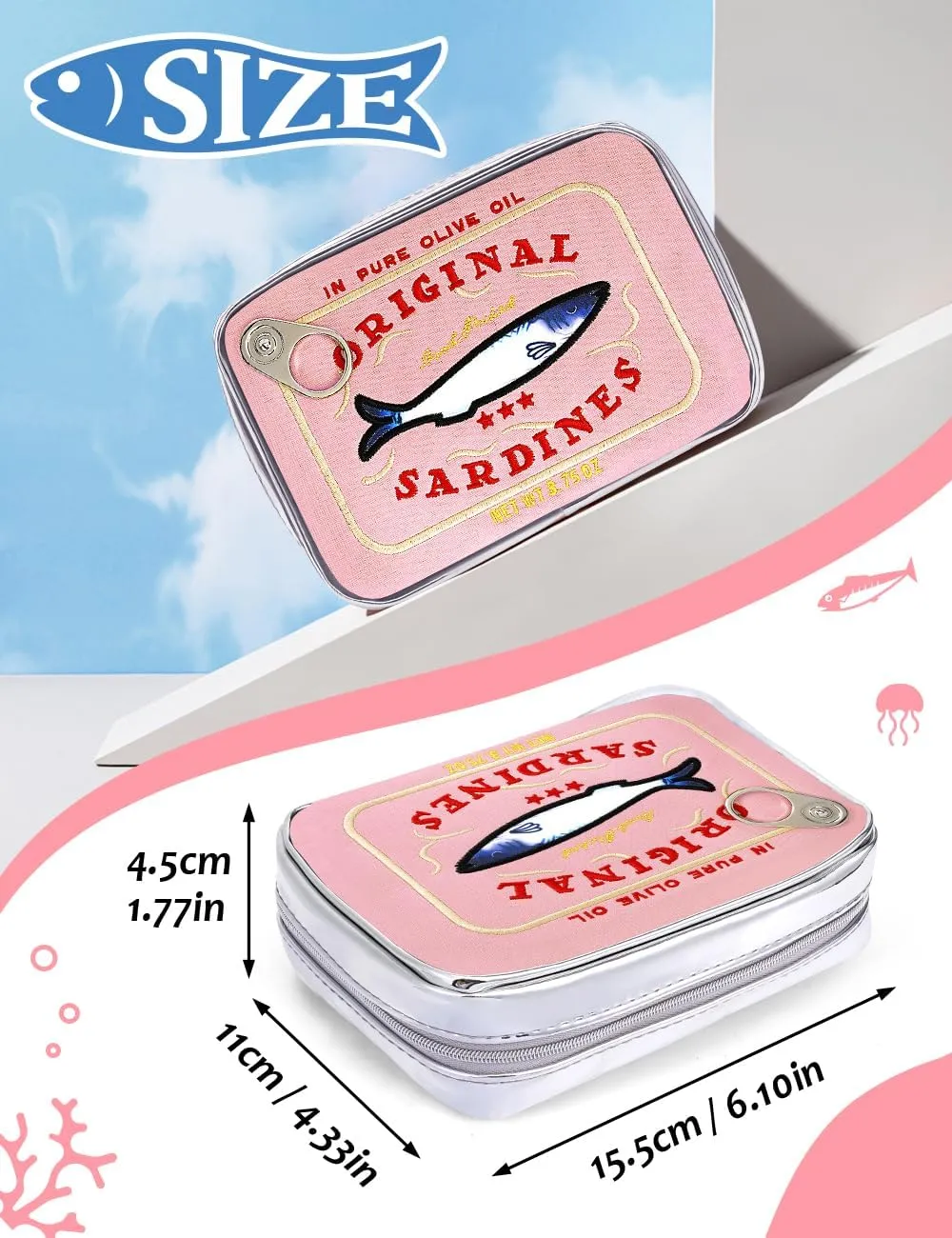 Cessfle Canned Sardines Makeup Bag, Creative Cute Makeup Bag Canned Fish Cosmetic Bag Coquette Cosmetic Pouch Aesthetic Toiletry Bag For Women…, Pink, 1hf2rh1lg4pn1ny8bp2