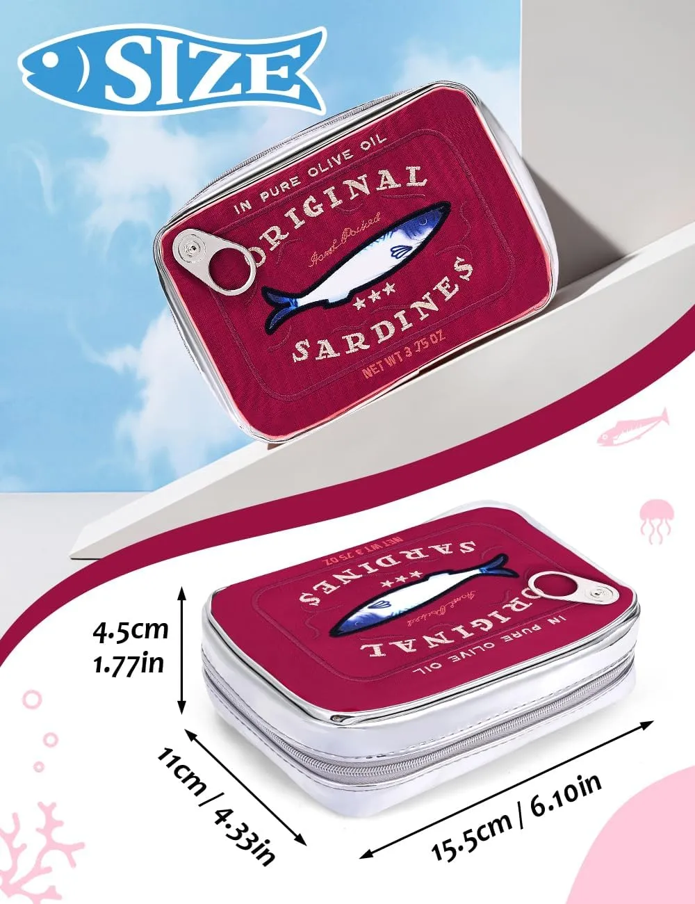 Cessfle Canned Sardines Makeup Bag, Creative Cute Makeup Bag Canned Fish Cosmetic Bag Coquette Cosmetic Pouch Aesthetic Toiletry Bag For Women…, Red, 1hf2rh1lg4pn1ny8bp2
