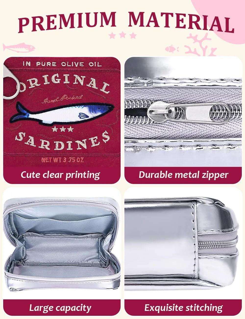 Cessfle Canned Sardines Makeup Bag, Creative Cute Makeup Bag Canned Fish Cosmetic Bag Coquette Cosmetic Pouch Aesthetic Toiletry Bag For Women…, Red, 1hf2rh1lg4pn1ny8bp2