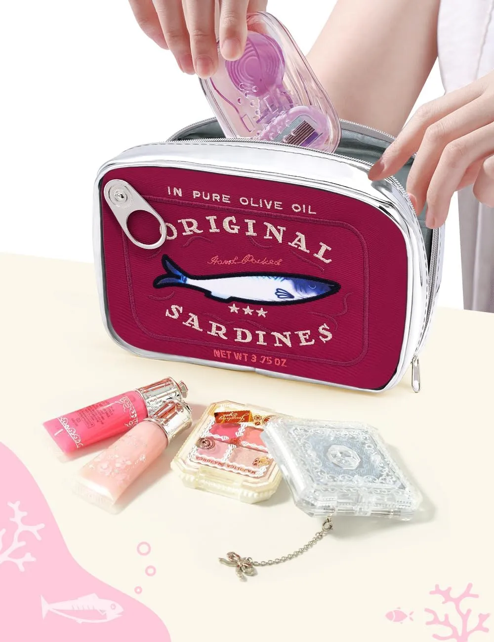 Cessfle Canned Sardines Makeup Bag, Creative Cute Makeup Bag Canned Fish Cosmetic Bag Coquette Cosmetic Pouch Aesthetic Toiletry Bag For Women…, Red, 1hf2rh1lg4pn1ny8bp2
