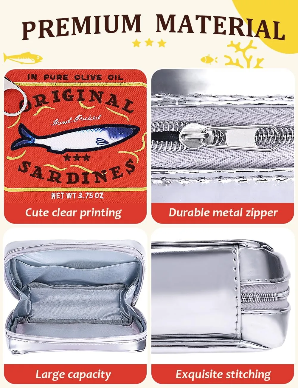 Cessfle Canned Sardines Makeup Bag, Funny Mothers Day Gifts Idea, Creative Cute Makeup Bag Canned Fish Cosmetic Bag - Mothers Day Mom Gifts from Daughter Son, Coquette Makeup Pouch for Women
