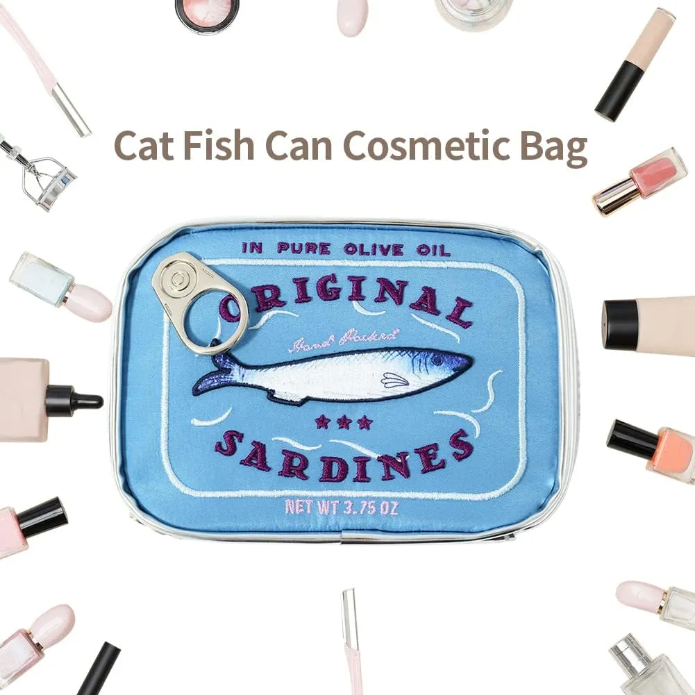 Cessfle Canned Sardines Makeup Bag, Funny Sardine Tin Fish Cosmetic Bag, Creative Cute Makeup Bag Kawaii Pencil Case Pouch, Coquette Make up Pouch for Women