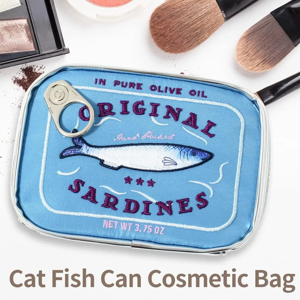 Cessfle Canned Sardines Makeup Bag, Funny Sardine Tin Fish Cosmetic Bag, Creative Cute Makeup Bag Kawaii Pencil Case Pouch, Coquette Make up Pouch for Women