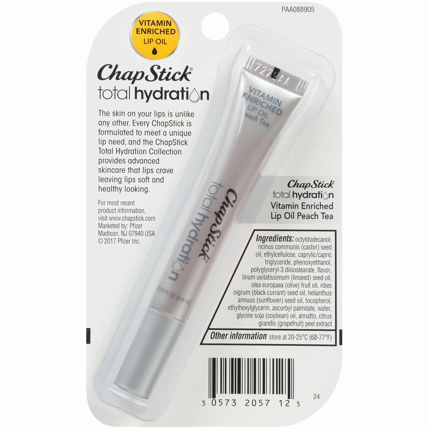 Chapstick Total Hydration Vitamin Enriched Lip Oil, Non Tinted, Vitamin c, vitamin E, Contains Omega 3 6 9, Peach Tea Flavor, 0.23 Fl Oz (Pack of 1)