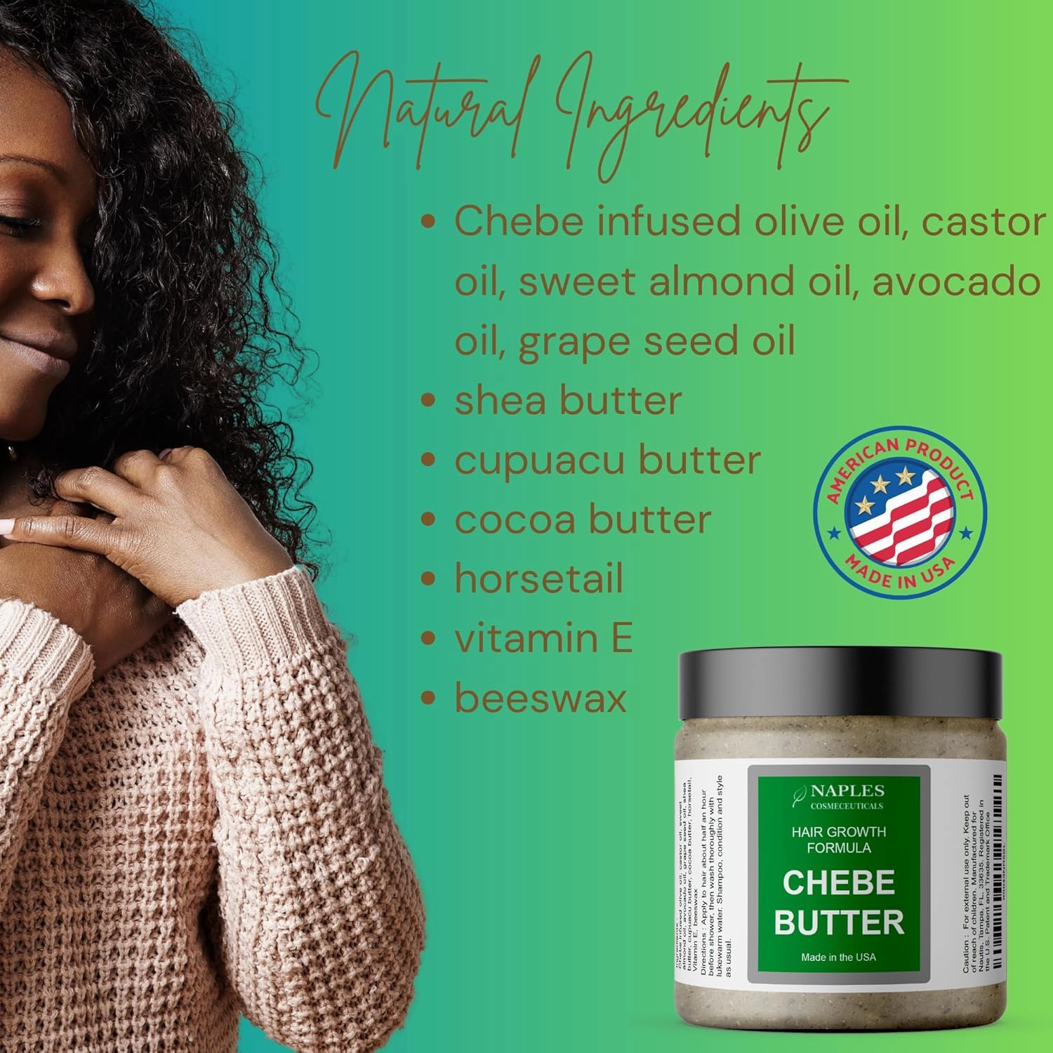 Chebe Hair Butter with Chebe Powder Hair Growth Conditioner All Natural Serum Thickening Strengthening For All Hair Types Made in USA