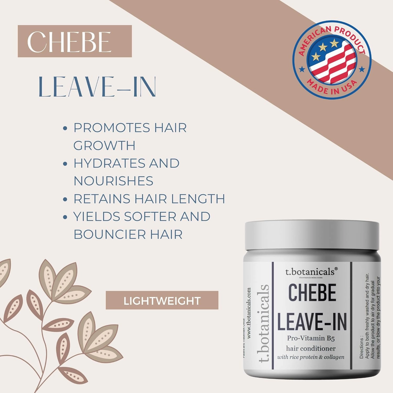 Chebe Leave In Conditioner Hair Growth with Provitamin B5, Thickening Strengthening Chebe Butter, Chebe Powder, Chebe Oil, Silk Amino Acids, Collagen (Lavender, 4 Ounce)