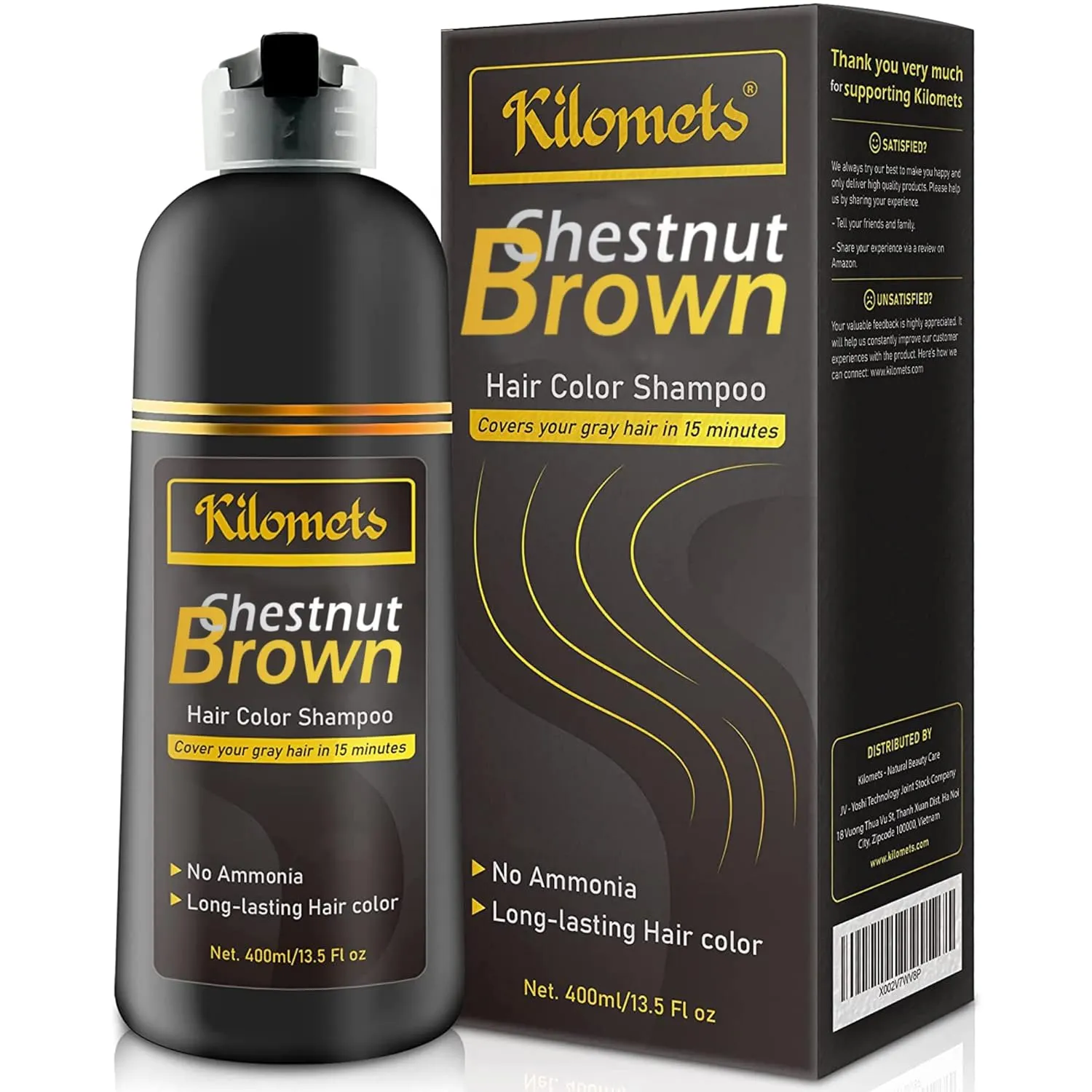 CHESTNUT BROWN Hair Dye Shampoo 3 IN 1- Hair Color Shampoo Grey Coverage in Minutes Ammonia Free Instant Coloring Gift for Mom Dad