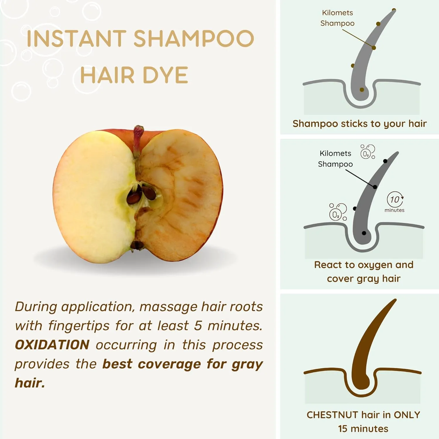 CHESTNUT BROWN Hair Dye Shampoo 3 IN 1- Hair Color Shampoo Grey Coverage in Minutes Ammonia Free Instant Coloring Gift for Mom Dad