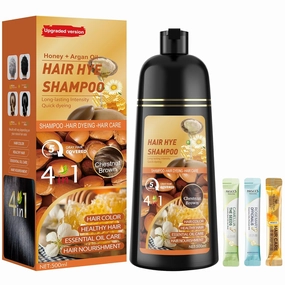 Chestnut Brown Hair Dye Shampoo 3 in 1 for Women & Men 100% Gray Hair Coverage - Herbal Ingredients Natural Plant Hair Color - Hair Dye in Minutes 17.6 Fl Oz