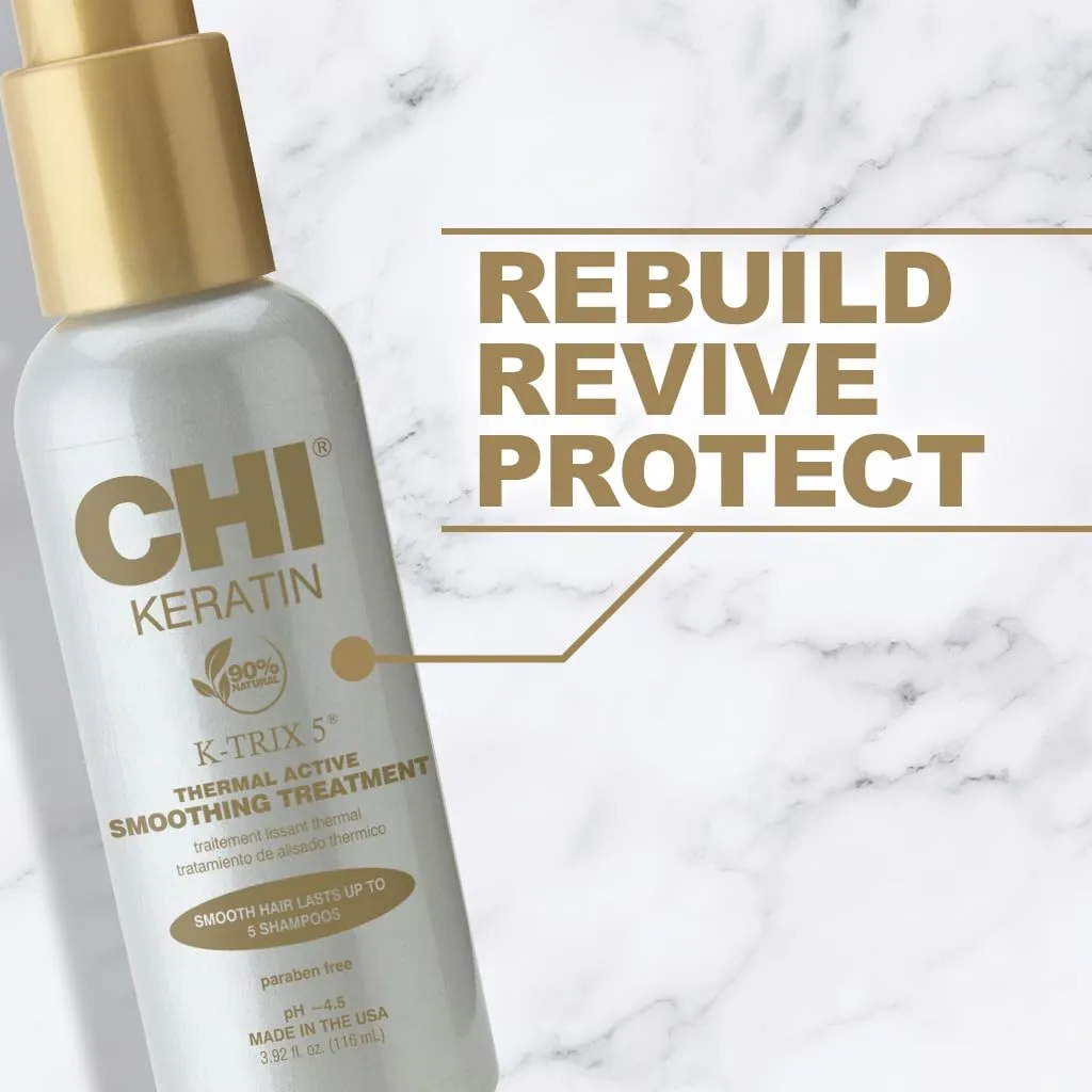 CHI Keratin K-Trix 5 Smoothing Treatment, Hair Serum For Creating Smooth, Frizz-Free Styles That Last, Sulfate, Paraben, & Cruelty-Free, 3.92 Oz