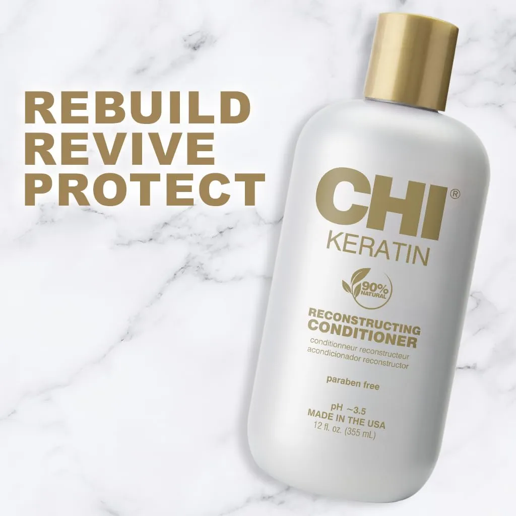CHI Keratin Reconstructing Conditioner, Delivers Healthier Hair, Adds Shine & Helps Prevent Future Breakage, Sulfate, Paraben, & Cruelty-Free, 12 Oz