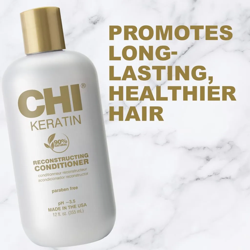 CHI Keratin Reconstructing Conditioner, Delivers Healthier Hair, Adds Shine & Helps Prevent Future Breakage, Sulfate, Paraben, & Cruelty-Free, 12 Oz