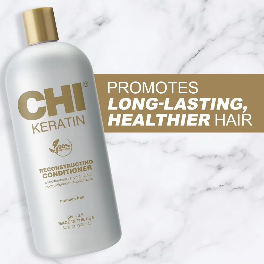 CHI Keratin Reconstructing Conditioner, Delivers Healthier Hair, Adds Shine & Helps Prevent Future Breakage, Sulfate, Paraben, & Cruelty-Free, 32 Oz