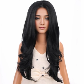 Child Kids Black Wig Long Wavy Black Wig for Kids Girls Long Synthetic Wig with Wig Cap